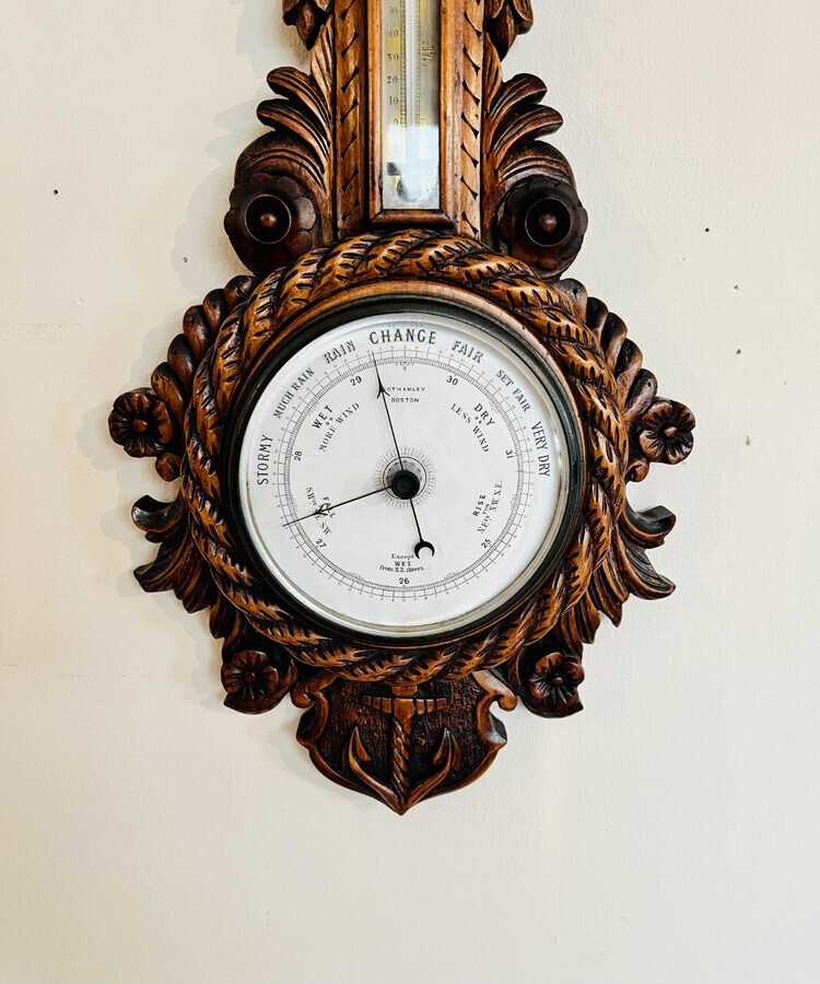 Antique Quality antique Victorian carved walnut banjo clock barometer 