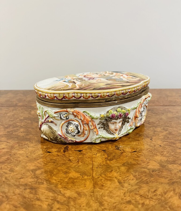 Antique Quality antique Victorian Italian Capodimonte porcelain table casket 