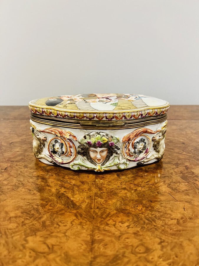 Antique Quality antique Victorian Italian Capodimonte porcelain table casket 