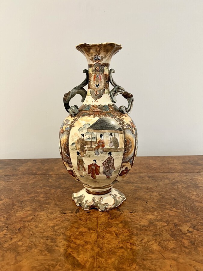 Antique Japanese quality satsuma hand painted vase