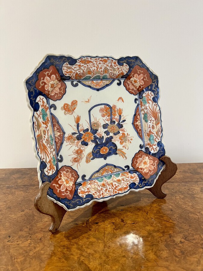 Antique Fine Quality Antique Hand Painted Japanese Large Imari square Plate