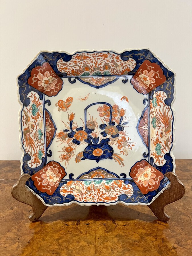 Antique Fine Quality Antique Hand Painted Japanese Large Imari square Plate
