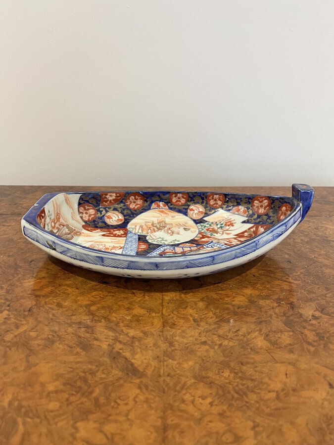 Unusual antique Japanese quality Imari boat shaped dish