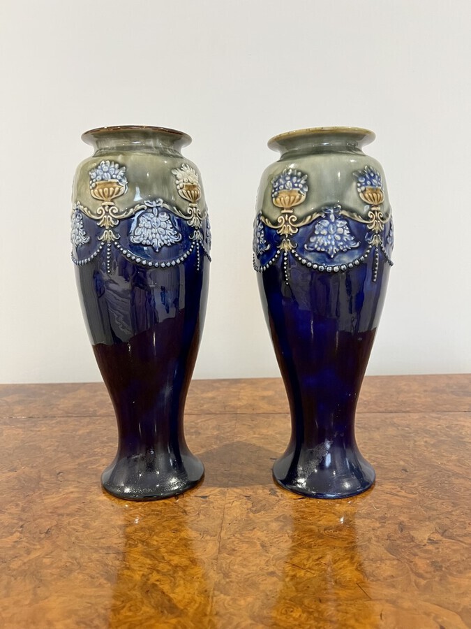 Antique Quality pair of antique Victorian Royal Doulton vases 