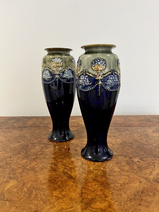 Antique Quality pair of antique Victorian Royal Doulton vases 