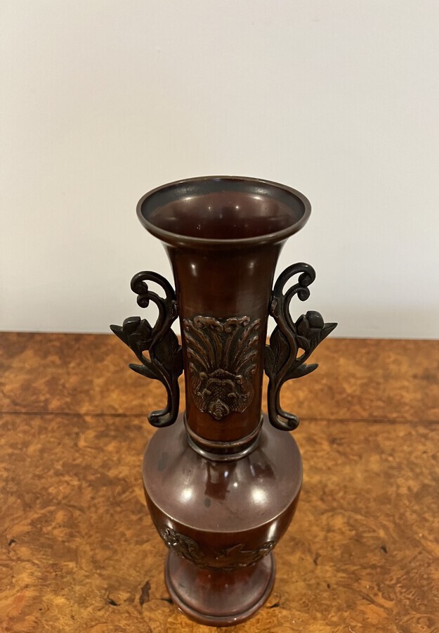 Antique Quality pair of antique Japanese twin handle bronze vases 