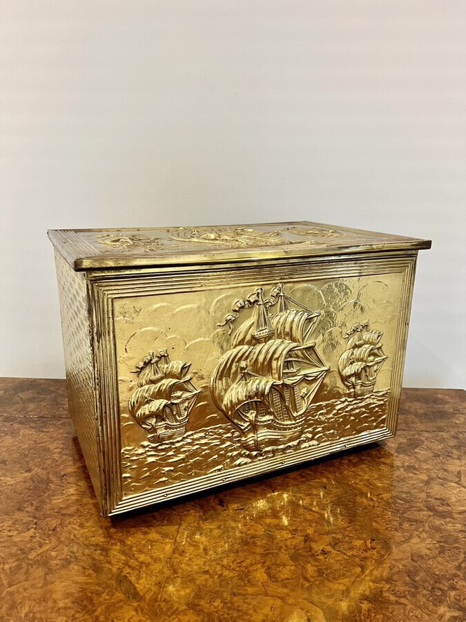 Antique Ornate antique quality brass coal box