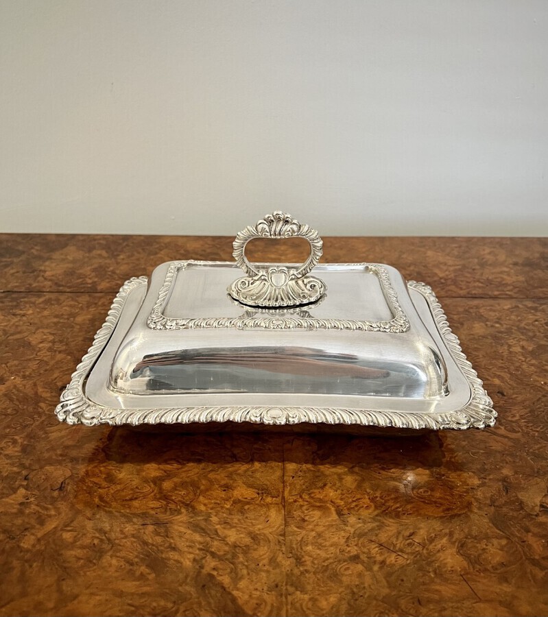 Antique Antique Edwardian quality ornate silver plated rectangular entrée dish
