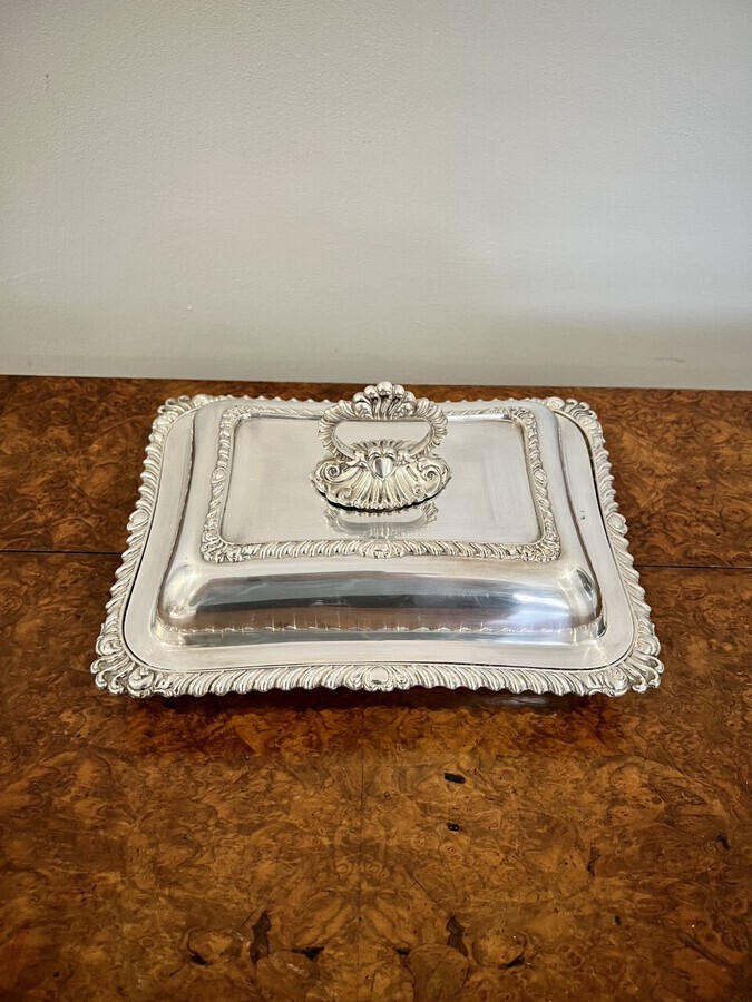 Antique Antique Edwardian quality ornate silver plated rectangular entrée dish