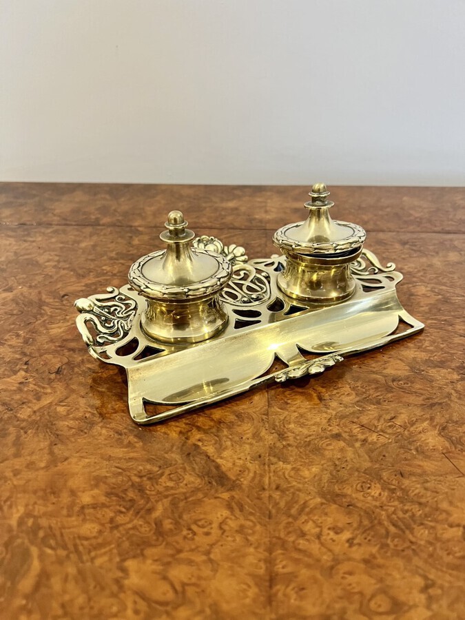 Antique Wonderful antique Victorian ornate brass desk set 