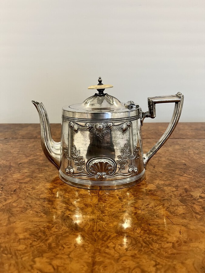 Antique Antique Edwardian ornate silver plated three piece tea set