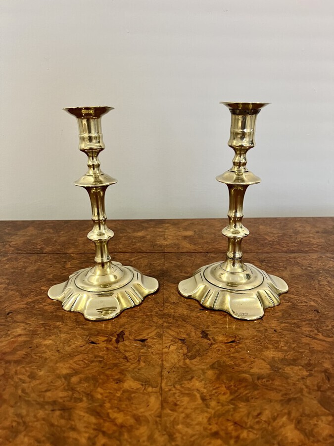 Antique Stunning pair of antique Queen Ann quality brass candlesticks 