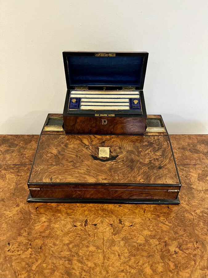 Antique Unusual antique Victorian quality burr walnut writing box 