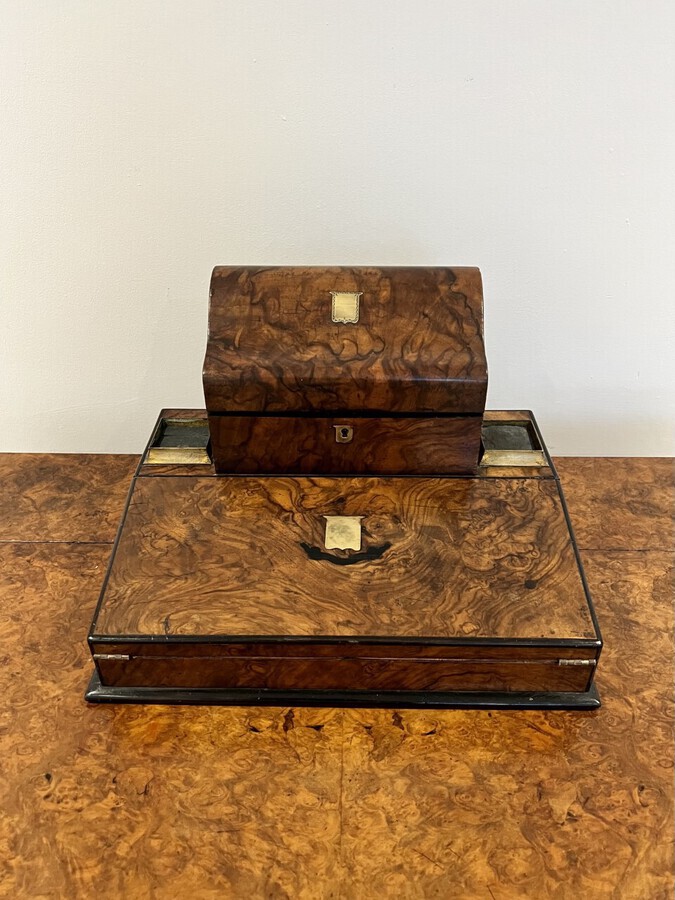 Antique Unusual antique Victorian quality burr walnut writing box 