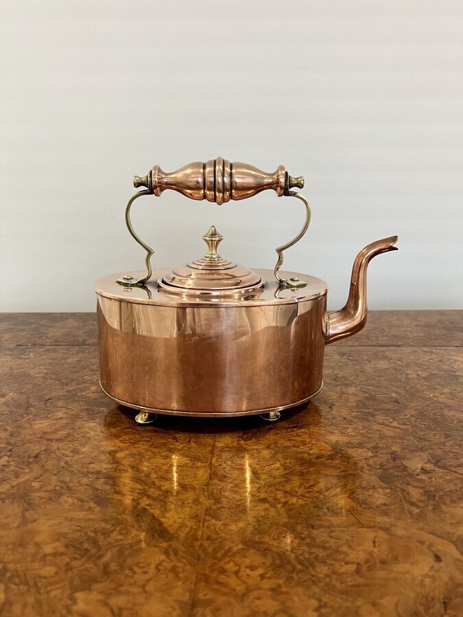 Antique Fantastic antique Victorian unusual oval shaped copper kettle 