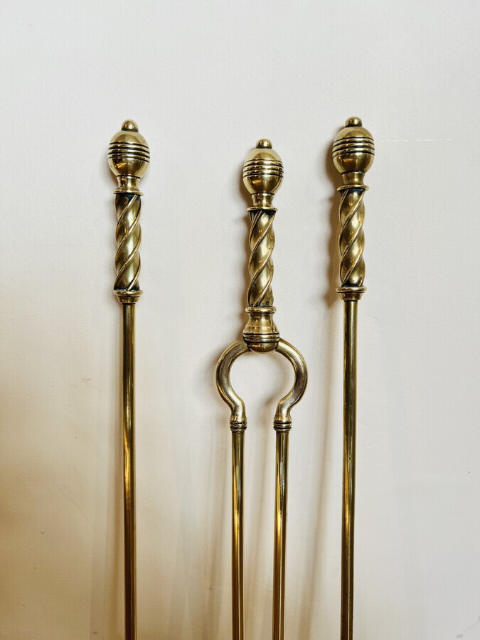 Antique Antique Victorian quality brass fire irons
