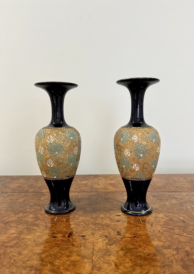 Antique Pair of quality antique Victorian Doulton vases