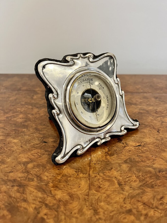 Antique Antique Edwardian quality silver framed desk barometer 