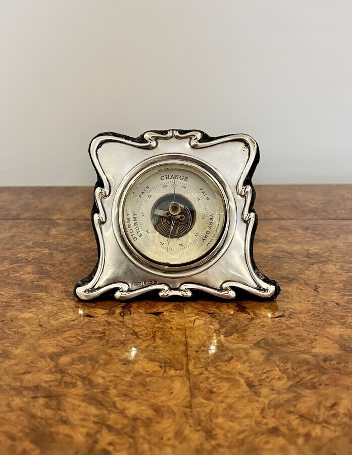 Antique Antique Edwardian quality silver framed desk barometer 