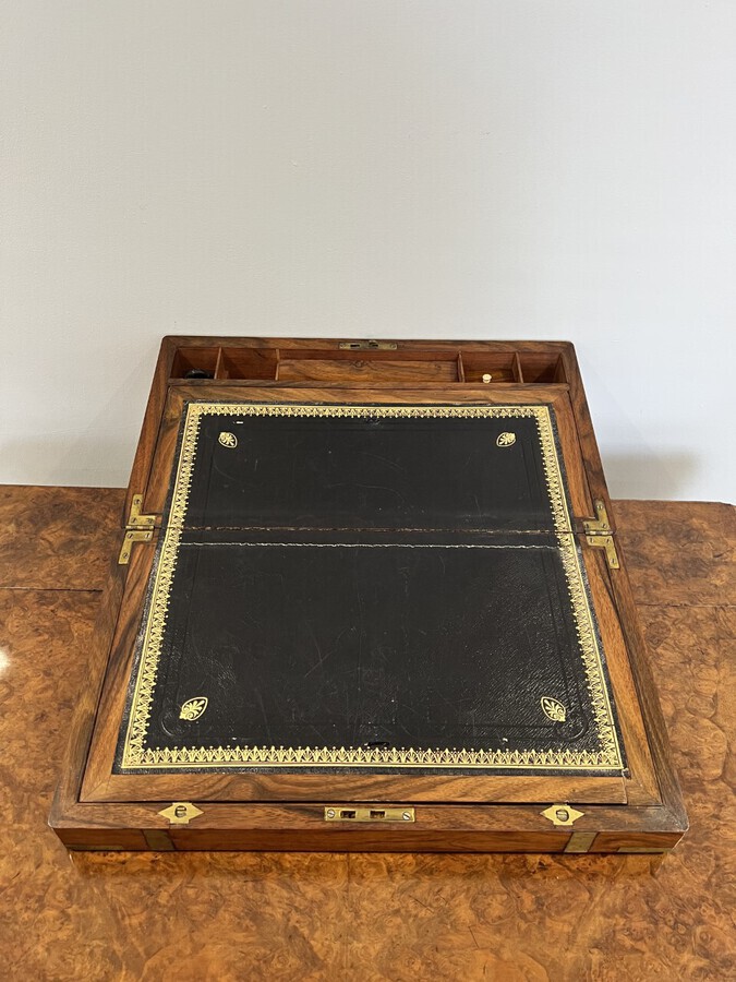 Antique Antique Victorian quality burr walnut and brass bound writing box