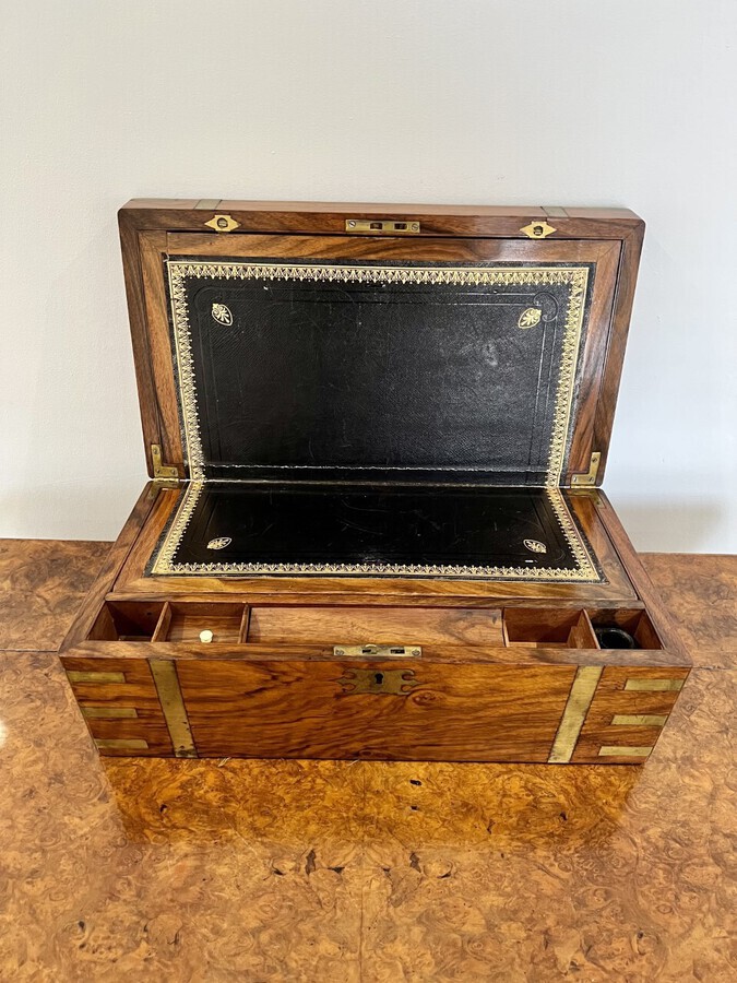 Antique Antique Victorian quality burr walnut and brass bound writing box