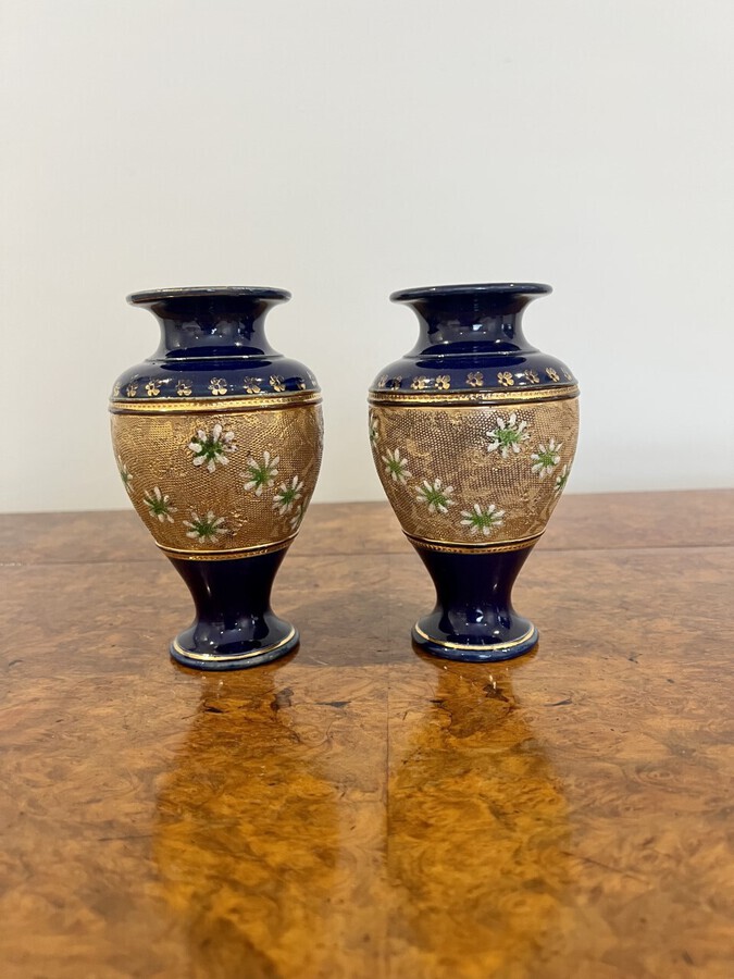 Antique LOVELY SMALL PAIR OF ANTIQUE VICTORIAN ROYAL DOULTON VASES
