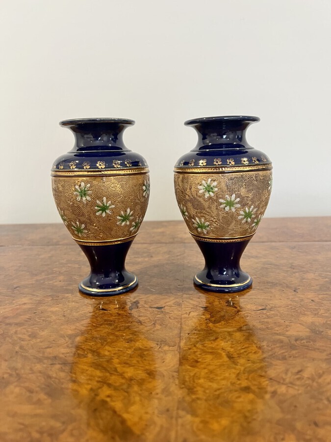 Antique LOVELY SMALL PAIR OF ANTIQUE VICTORIAN ROYAL DOULTON VASES