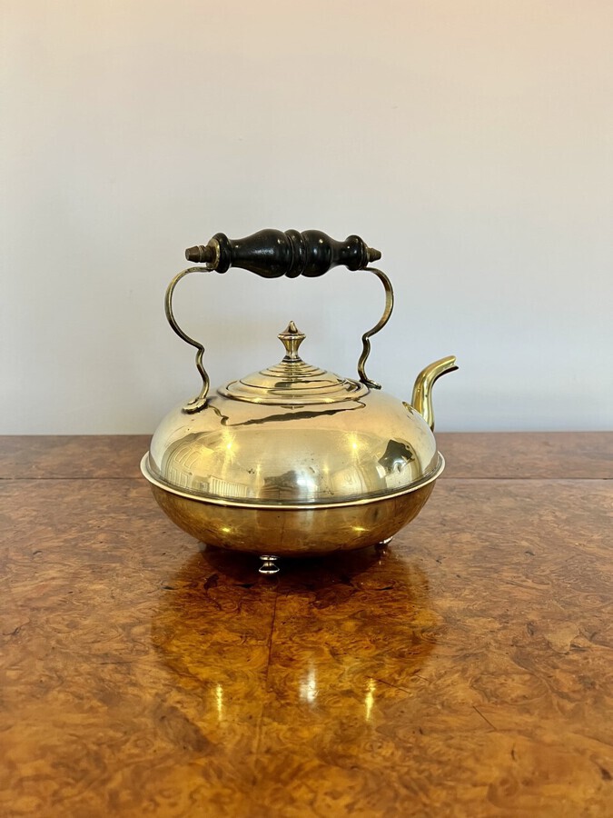 Unusual round antique Victorian quality brass kettle