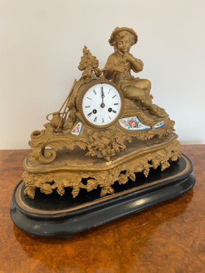 Antique QUALITY 19TH CENTURY FRENCH LOUIS XVI ORMOLU & PORCELAIN MANTLE CLOCK
