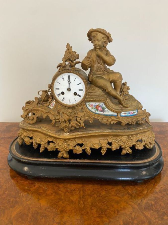Antique QUALITY 19TH CENTURY FRENCH LOUIS XVI ORMOLU & PORCELAIN MANTLE CLOCK