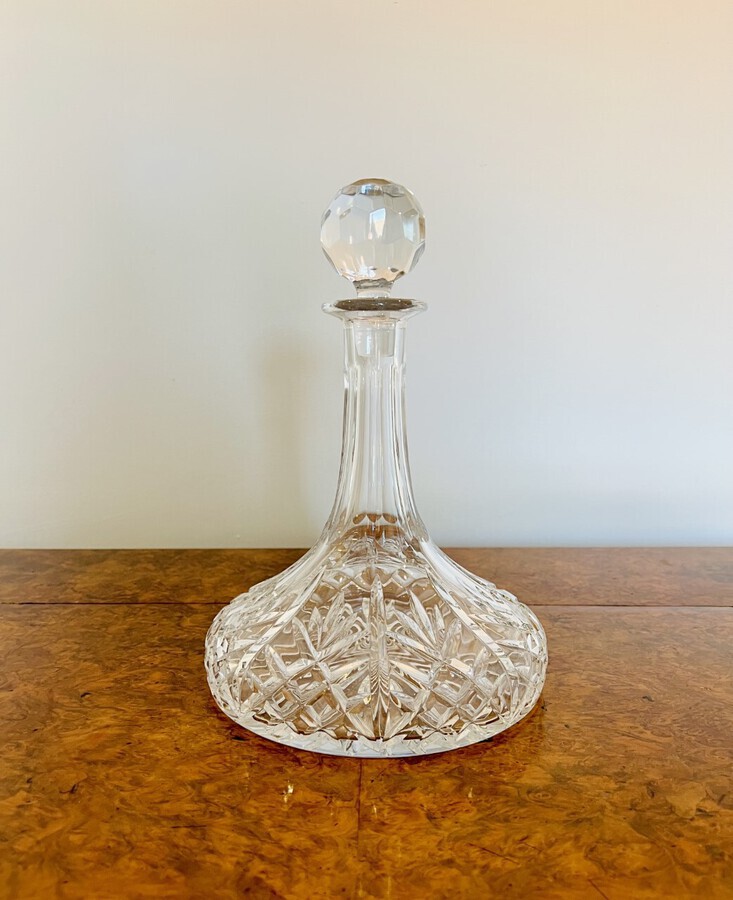 Antique ANTIQUE EDWARDIAN QUALITY CUT GLASS SHIPS DECANTER