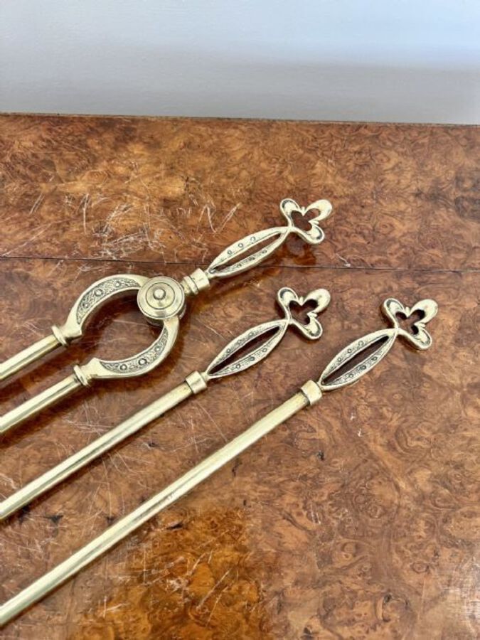 Antique ANTIQUE VICTORIAN QUALITY BRASS FIRE IRONS AND FIRE DOGS