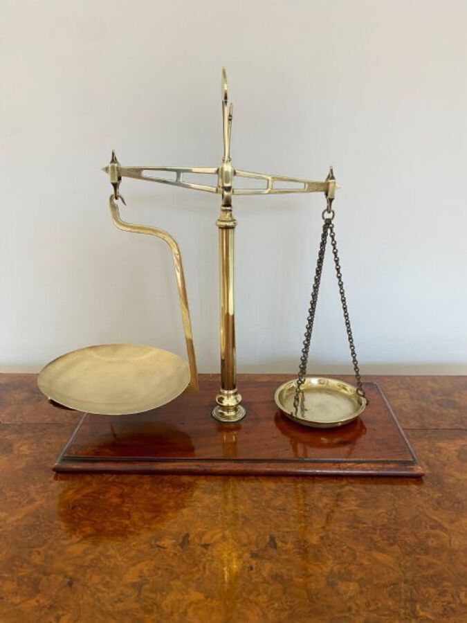 Antique QUALITY PAIR OF VICTORIAN BRASS SCALES AND WEIGHTS