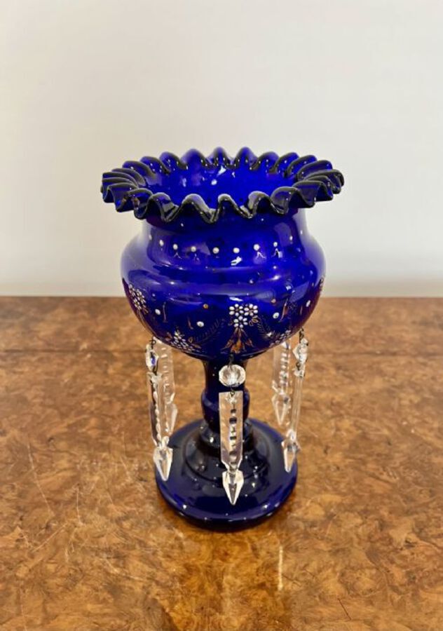 Antique ANTIQUE VICTORIAN QUALITY BLUE GLASS LUSTRE