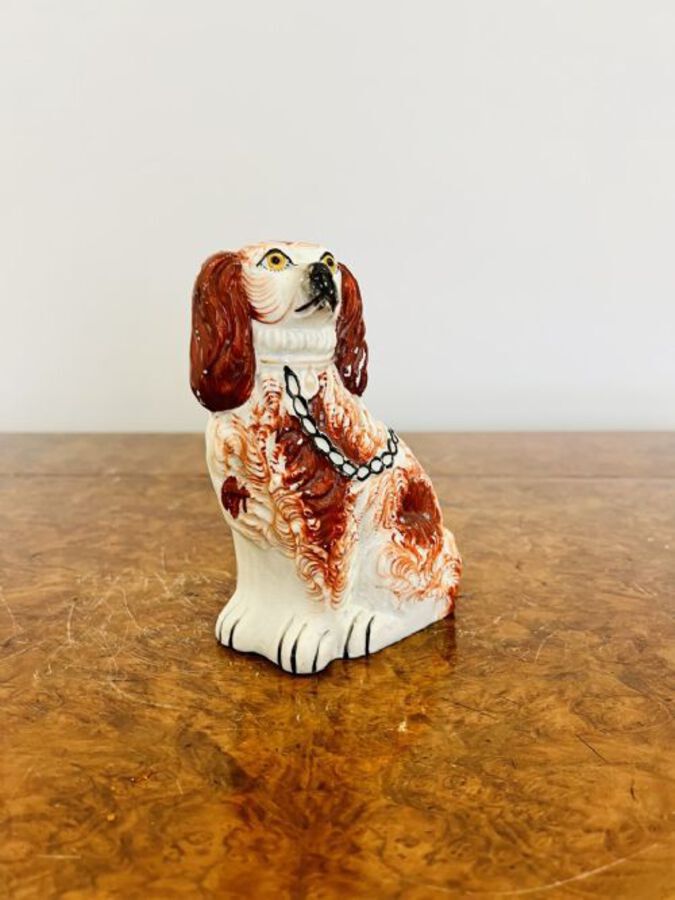 Antique ANTIQUE VICTORIAN STAFFORDSHIRE SPANIEL SEATED DOG