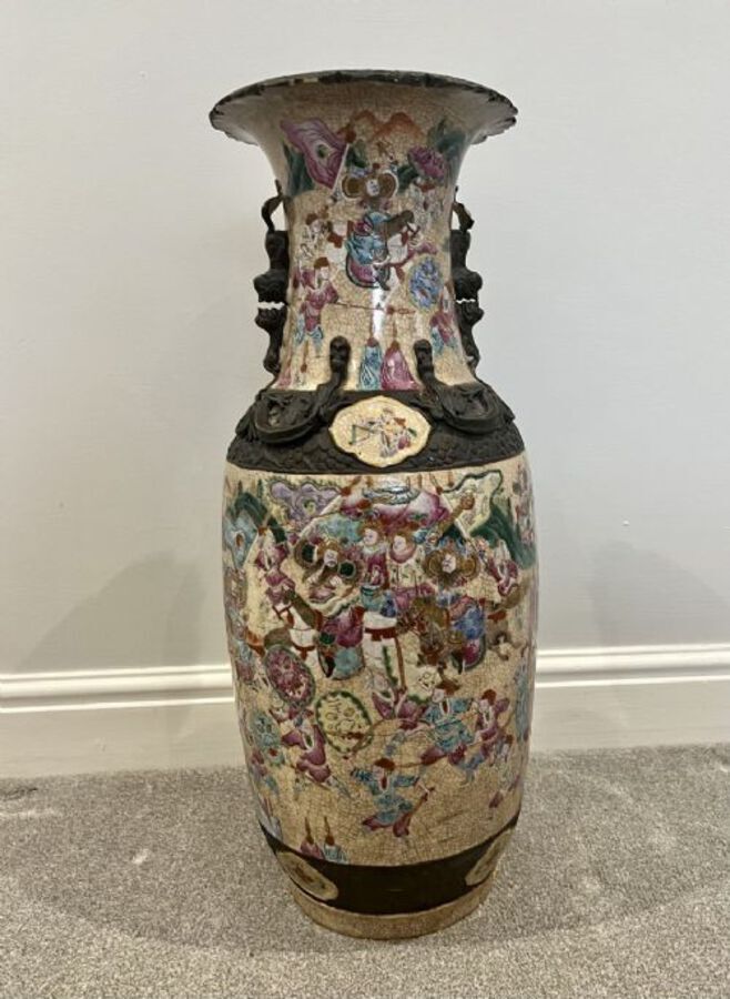 Antique LARGE PAIR OF ANTIQUE CHINESE CRACKLED GLAZED VASES