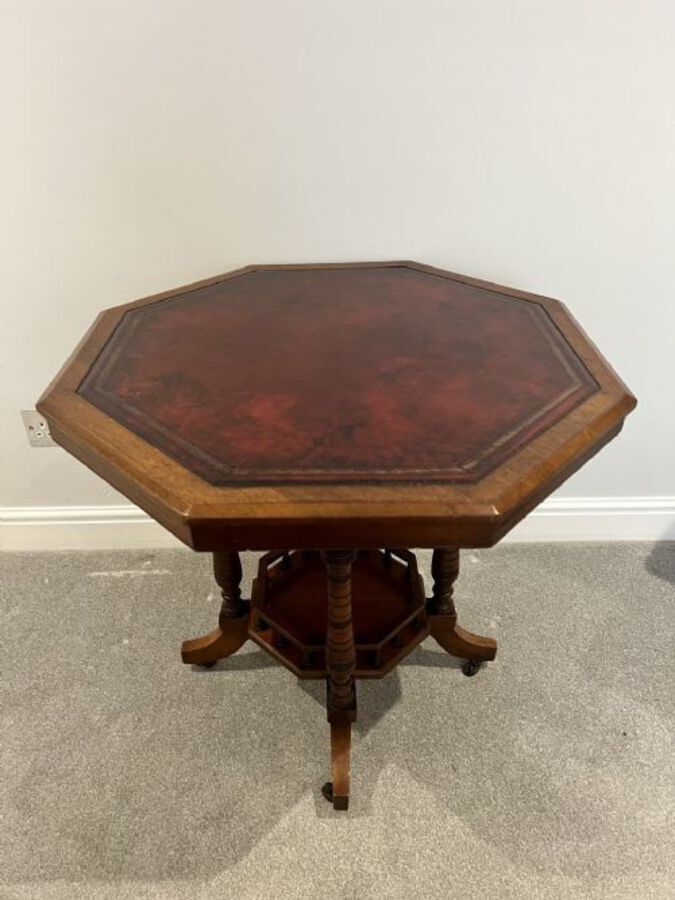 Antique ANTIQUE VICTORIAN QUALITY WALNUT & LEATHER TOP LIBRARY TABLE
