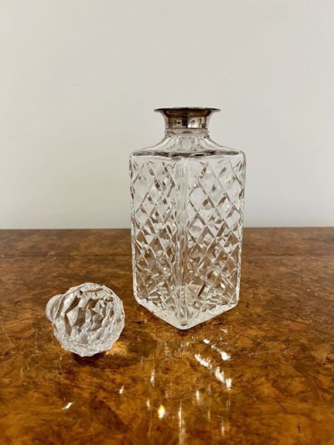 Antique ANTIQUE EDWARDIAN QUALITY CUT GLASS HALLMARKED SILVER COLLAR DECANTER