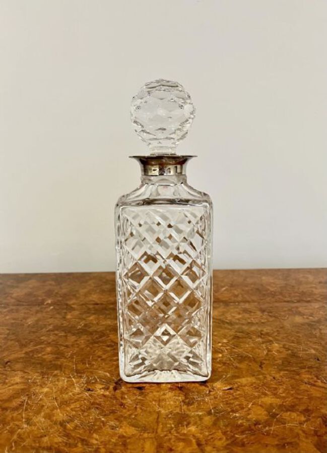 Antique ANTIQUE EDWARDIAN QUALITY CUT GLASS HALLMARKED SILVER COLLAR DECANTER