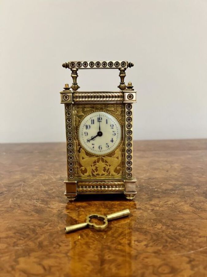 Antique Quality Oak Brass Face Grandmother Clock 