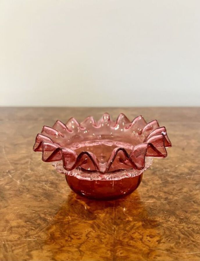 Antique SMALL VICTORIAN QUALITY CRANBERRY GLASS BOWL