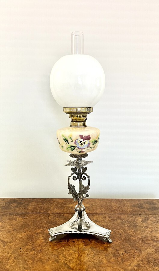 Antique UNUSUAL ANTIQUE VICTORIAN QUALITY ORNATE SILVER PLATED OIL LAMP