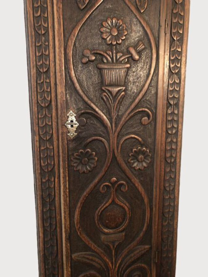 Antique QUALITY ANTIQUE GEORGE III CARVED OAK BRASS FACE LONGCASE CLOCK