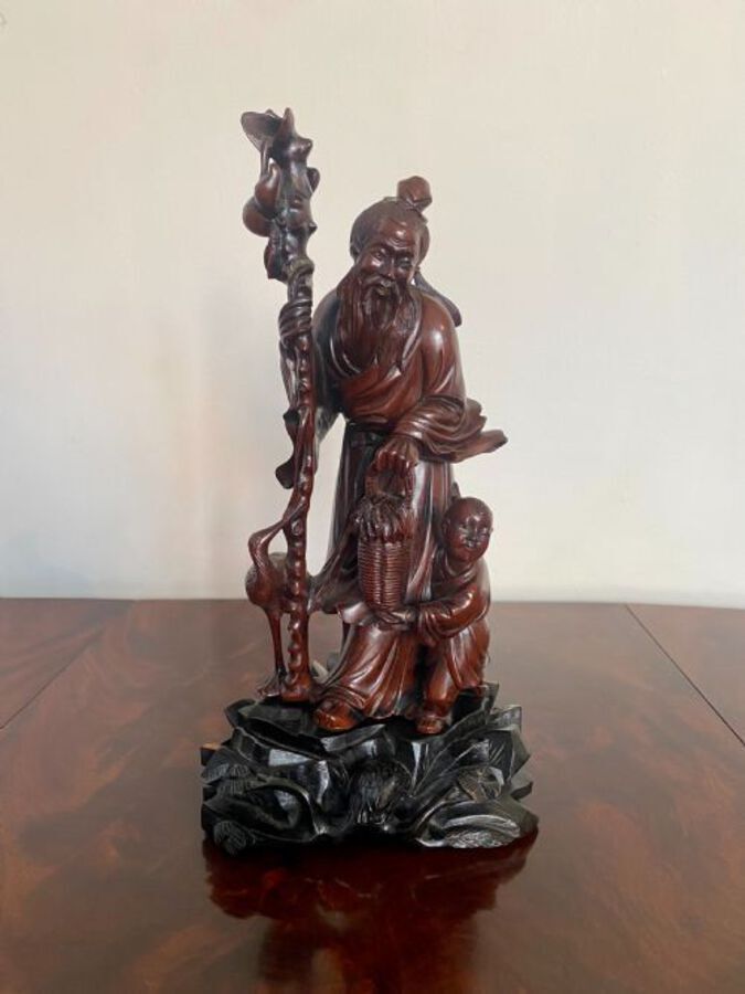 Antique QUALITY ANTIQUE CHINESE CARVED HARDWOOD FIGURE