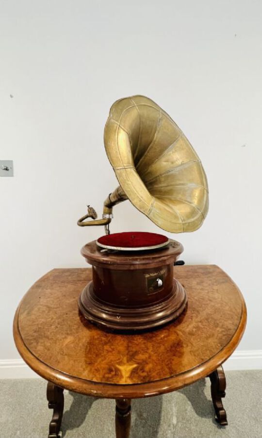 Antique ANTIQUE MAHOGANY BRASS HORN GRAMOPHONE