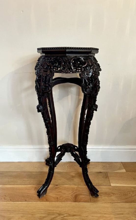 Antique QUALITY ANTIQUE CARVED HARDWOOD CHINESE STAND