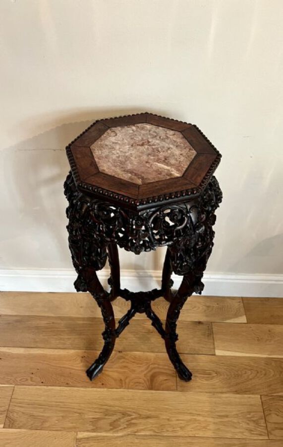 Antique QUALITY ANTIQUE CARVED HARDWOOD CHINESE STAND