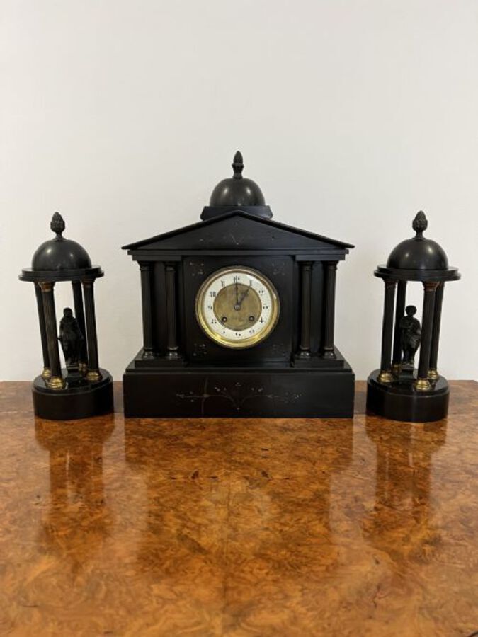 Quality Victorian Black Slate and Marble Mantle Clock by Brocot c1875
