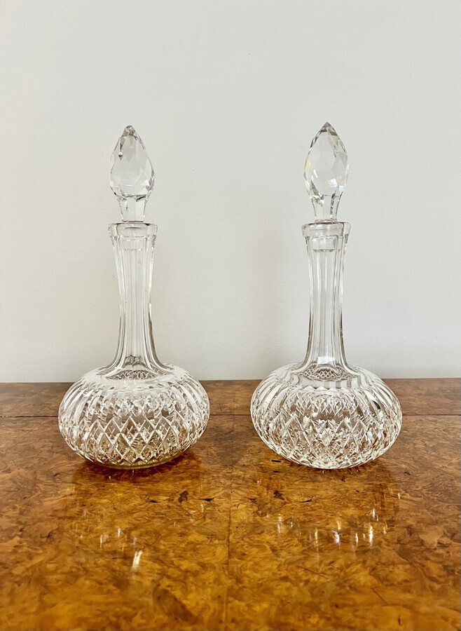 Pair of antique Edwardian cut glass decanters