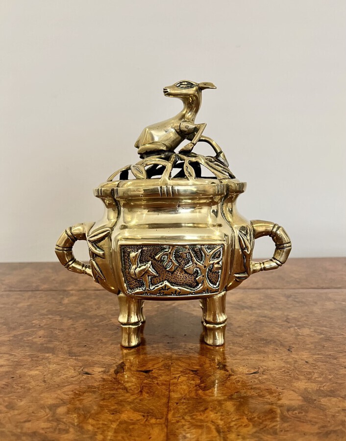 Antique Quality antique brass Chinese lidded incense burner 